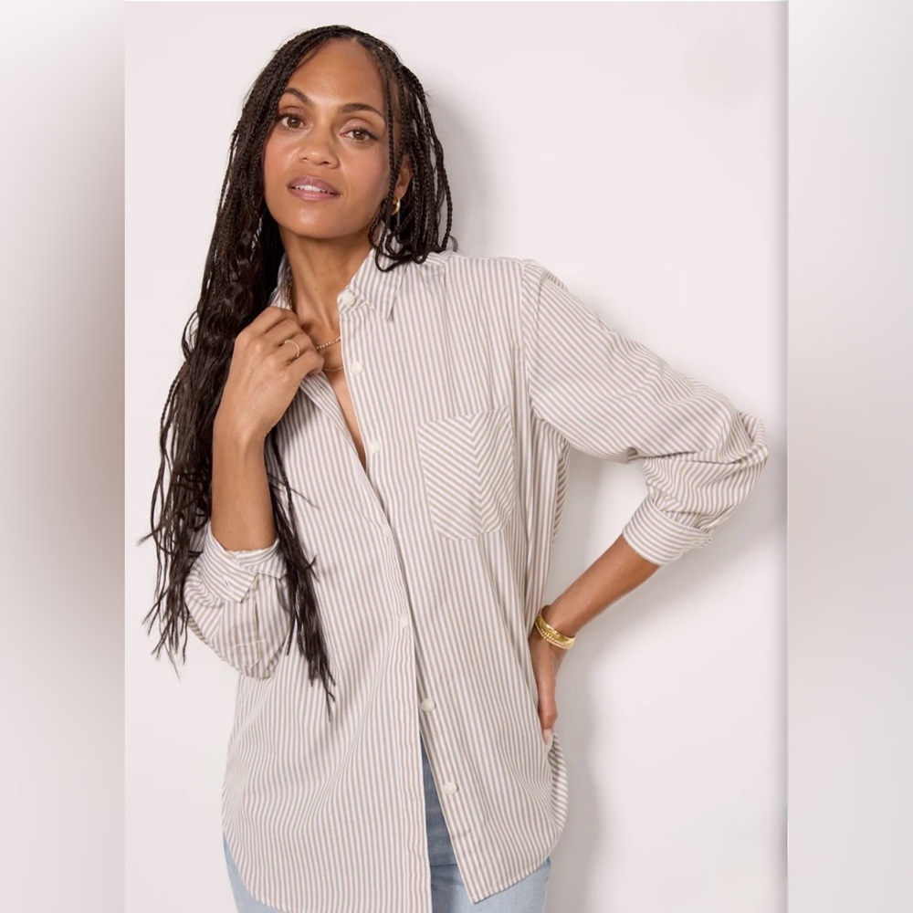 rag & bone Cream and Greenish/Tan Striped Button-Down Shirt like new